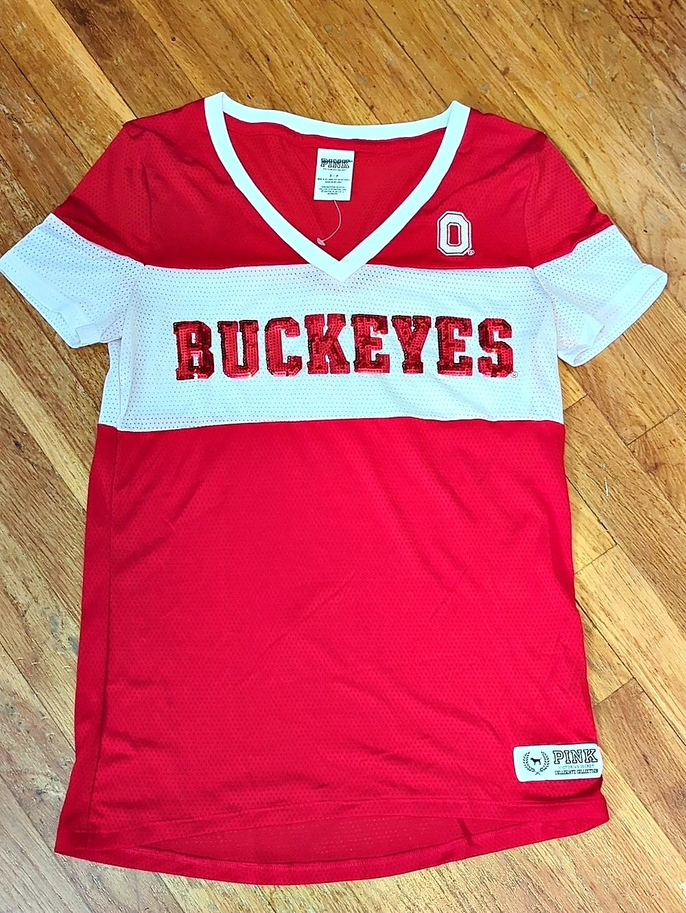 PINK Ohio State Buckeyes sequin jersey tee Red & White Size Small Like New